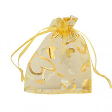 Organza Jewellery Bag 9x12cm heart - Yellow-gold